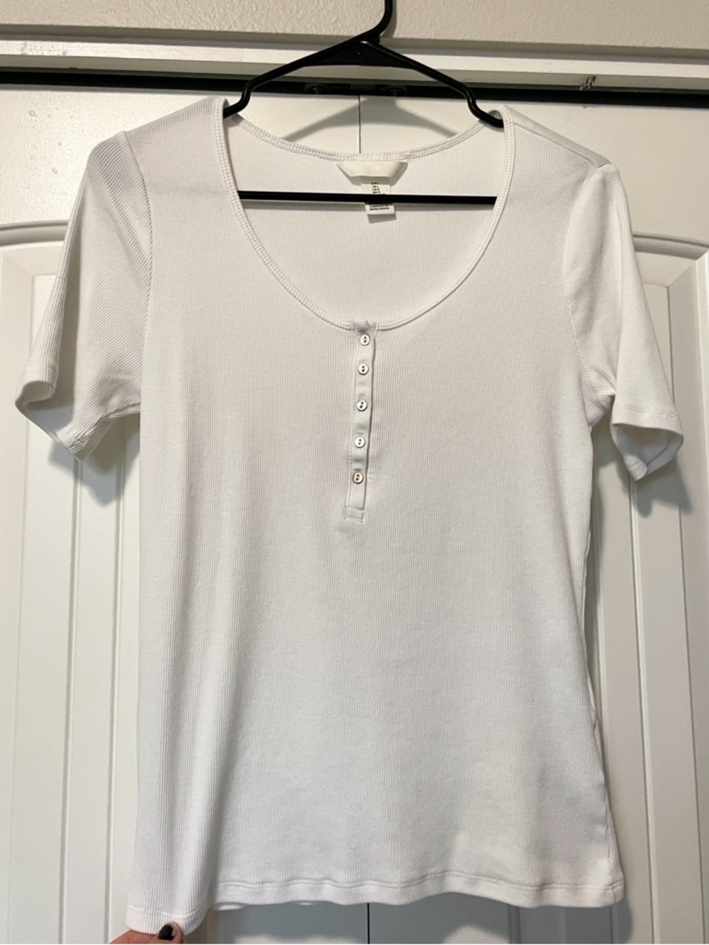 H&M White Short Sleeve Henley Tee